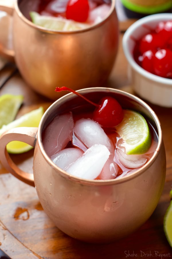 If you are looking for fun Moscow Mule recipes, make this Cherry Moscow Mule!