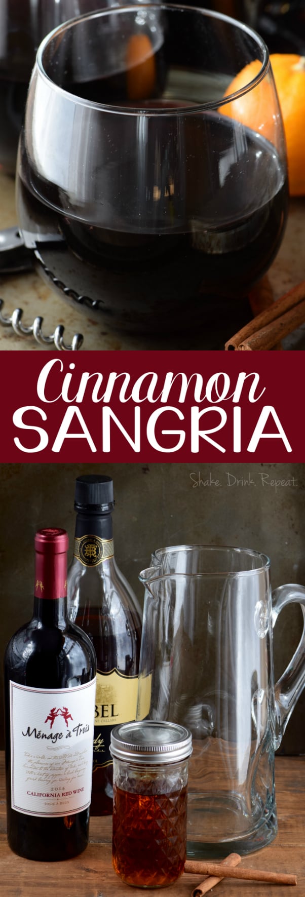 This Cinnamon Sangria is so simple to make, it will become your new favorite holiday drink!  Put your Fireball away, this sangria is made with red wine, brandy, and cinnamon sticks.