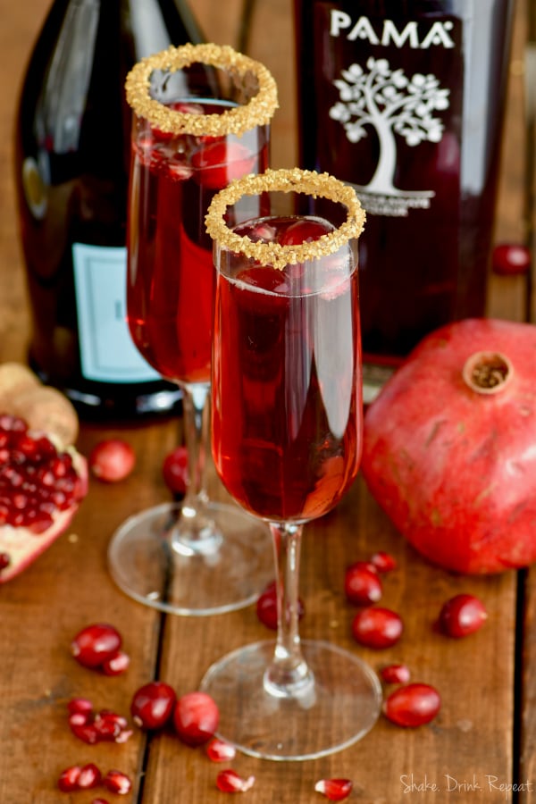 Holiday guests will love this easy cranberry pomegranate champagne cocktail recipe