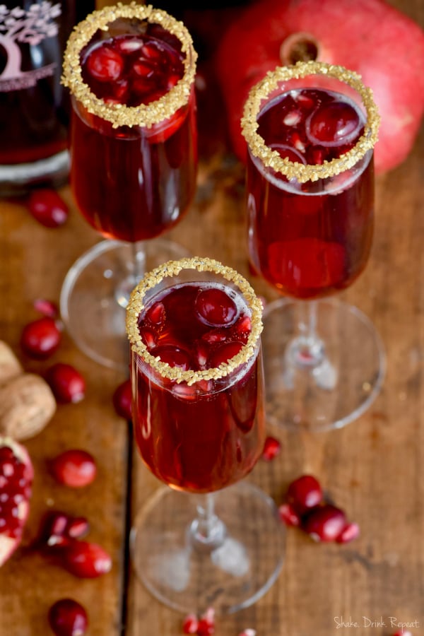 This cranberry pomegranate champagne cocktail is the perfect holiday drink!