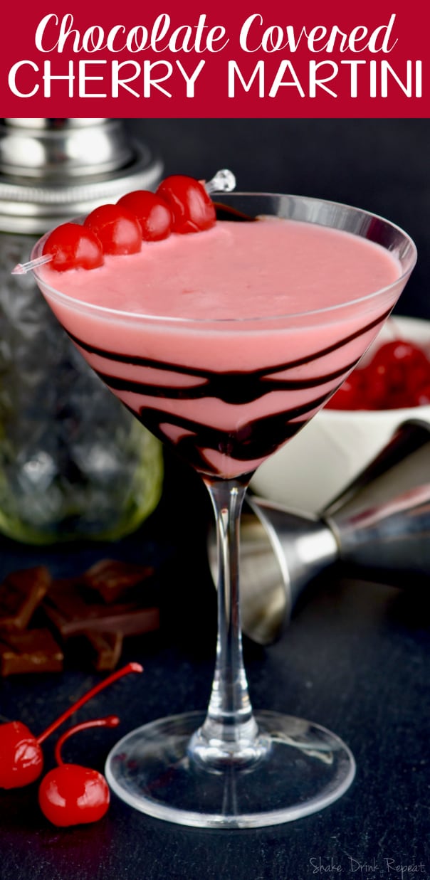 This Chocolate Covered Cherry Martini is like dessert in a glass! Only four ingredients for this delicious drink!