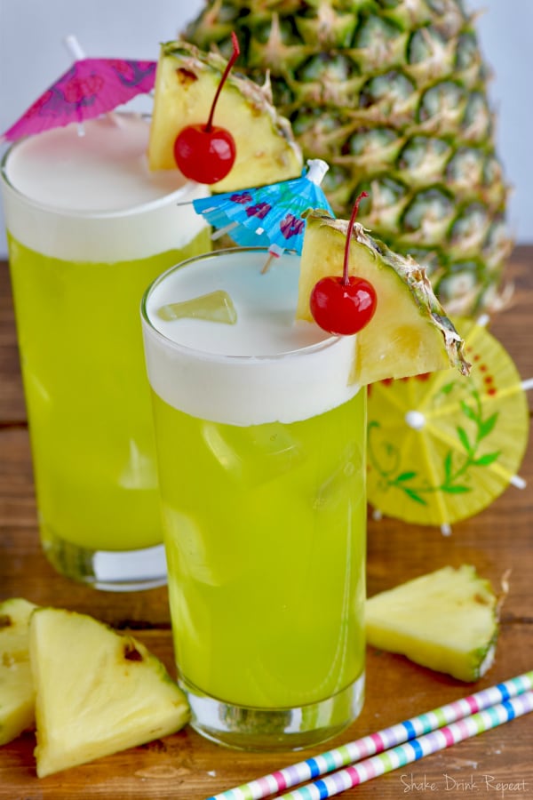 This Midori Splice cocktail is the perfect tropical drink made with just four ingredients!