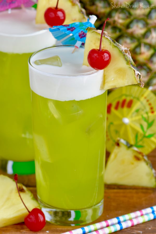 This Midori Splice cocktail is the perfect tropical drink made with just four ingredients!