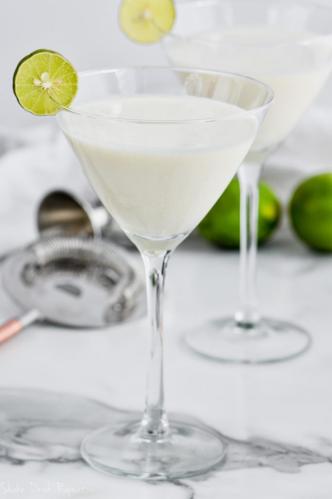 key lime martini in martini glass
