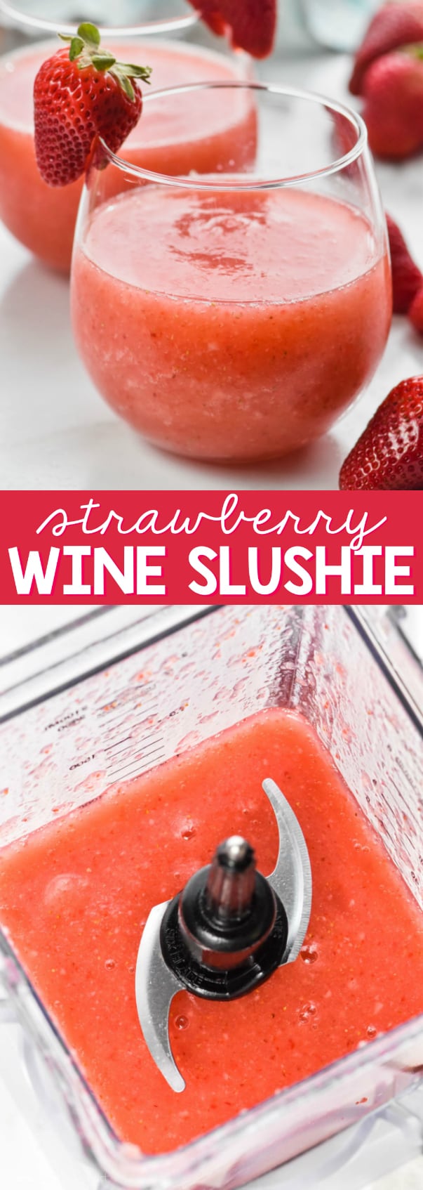 glass of strawberry wine slushie