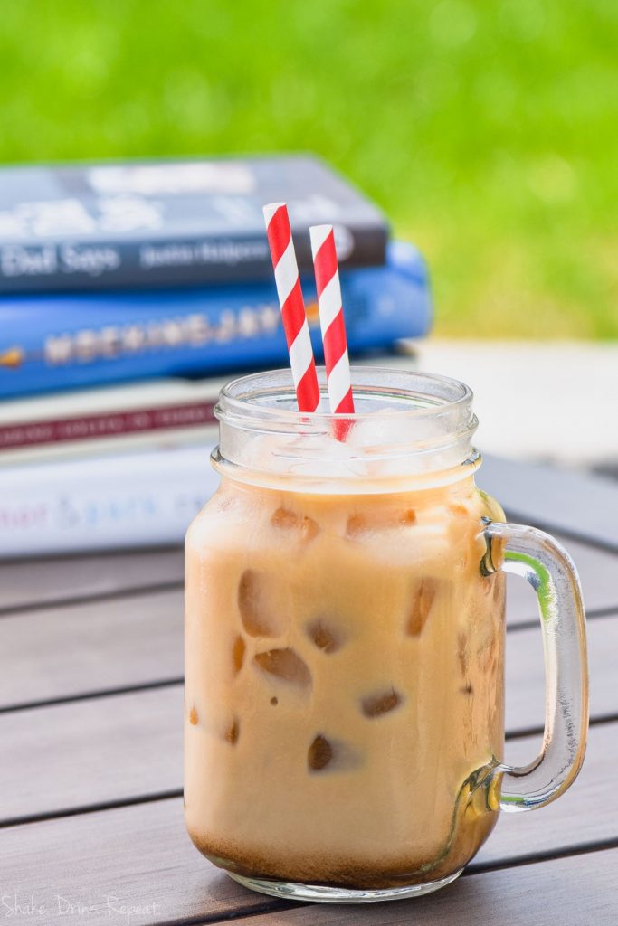 iced coffee recipe with vodka outside on a picnic table