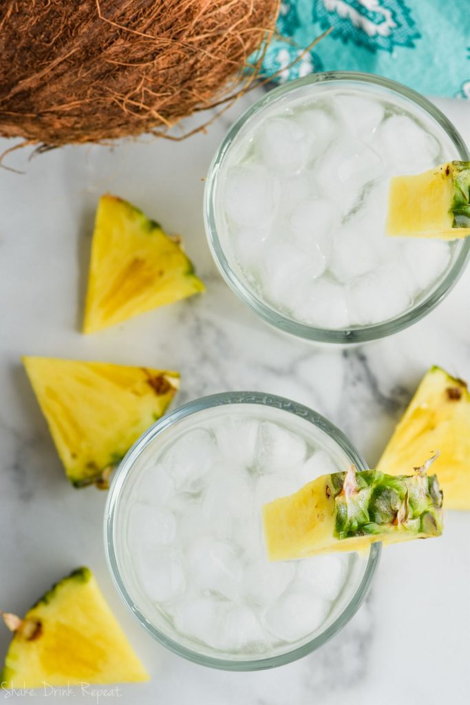 over head view of low calorie vodka soda