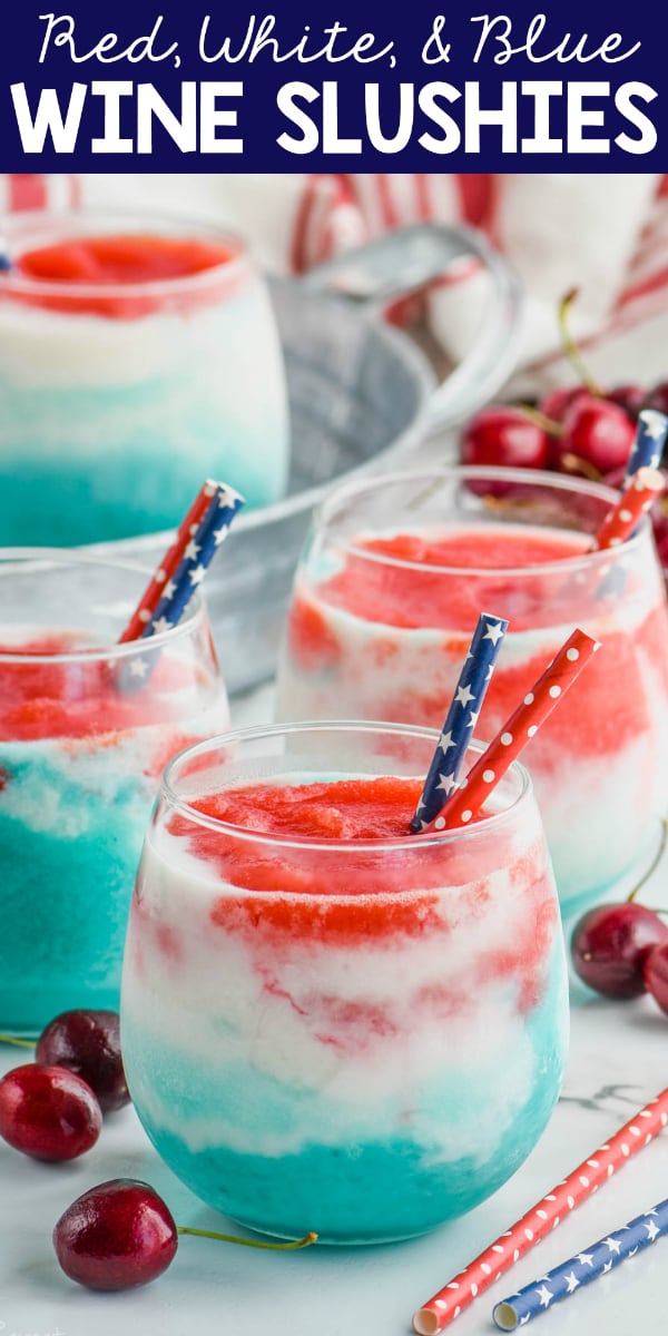layered wine slushie recipe with red white and blue for fourth of july cocktail