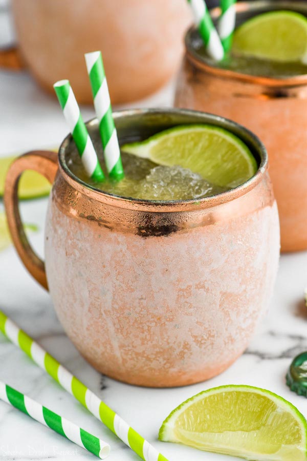 frosted copper mug with moscow mule slush