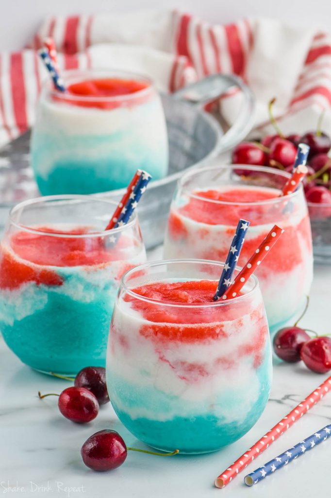 layered wine slushie recipe with red white and blue for fourth of july cocktail