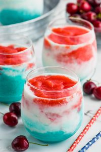 layered wine slushie recipe with red white and blue for fourth of july cocktail