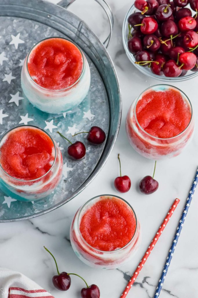 layered wine slushie recipe with red white and blue for fourth of july cocktail