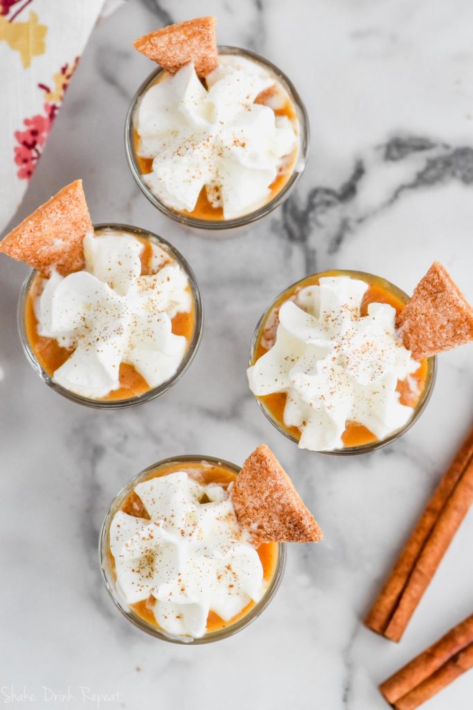 overhead view of pumpkin pudding shots