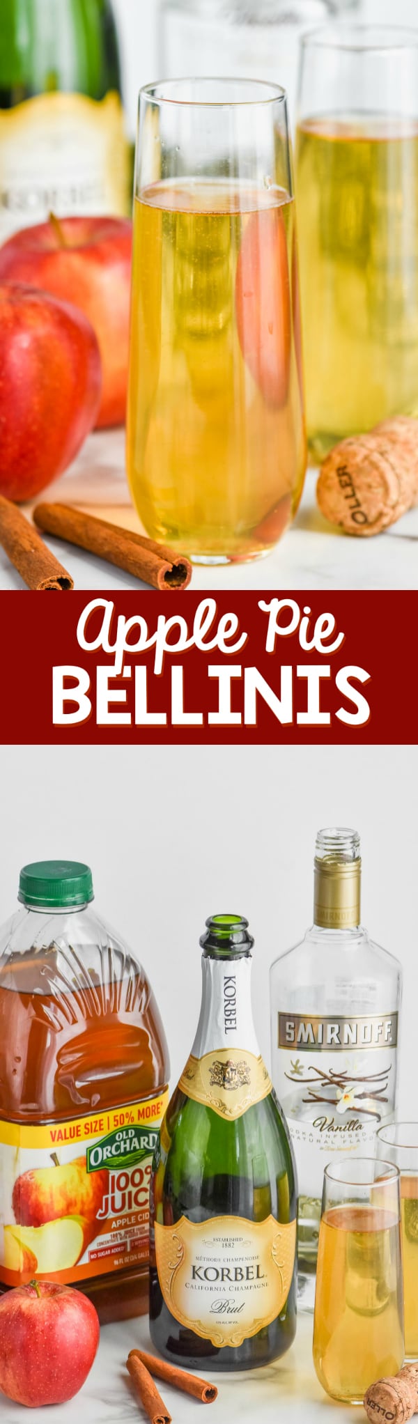champagne glass of easy bellini recipe, apple pie bellini