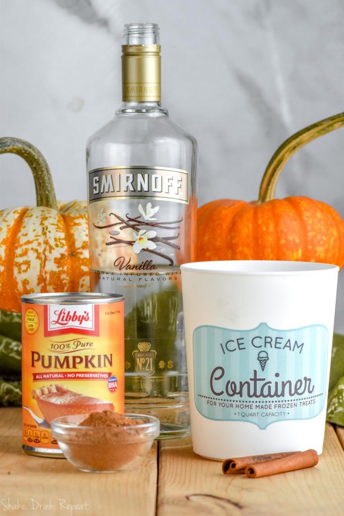 ingredients for a boozy pumpkin milkshake