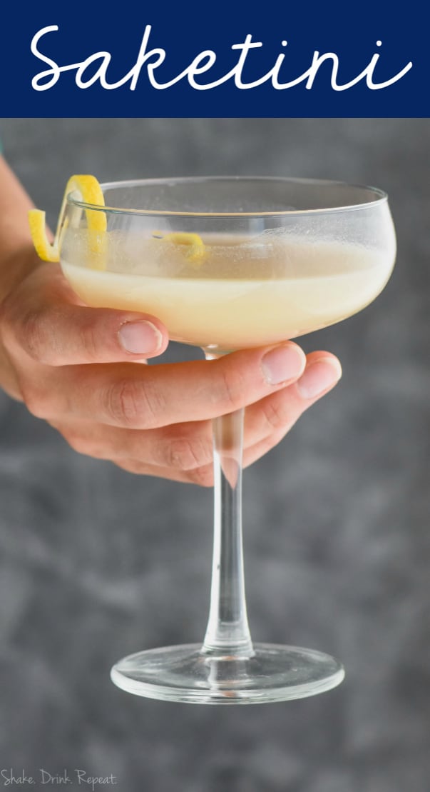 woman holding a glass full of saketini recipe