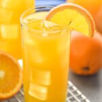 Glass filled with Screwdriver cocktail, garnished with an orange