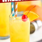 Harvey Wallbanger drink recipe with orange wedge and cherry garnish
