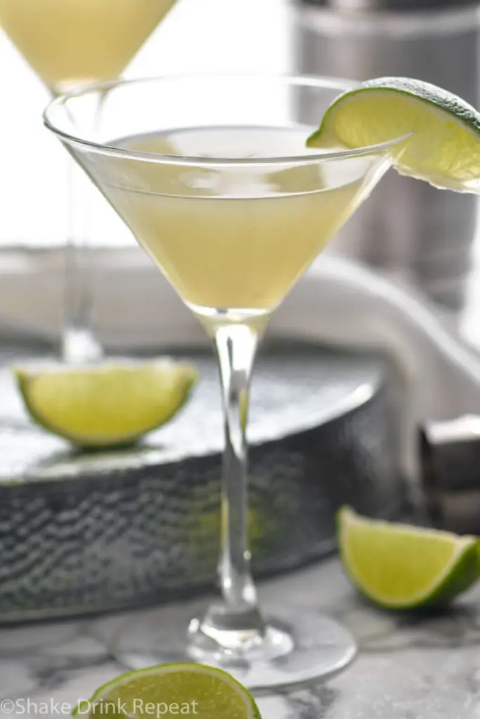 martini glass of Kamikaze Drink with lime wedge garnish