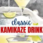 Kamikaze Drink poured into martini glass with lime wedge garnish