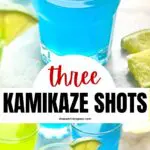 shot glasses of kamikaze shots with orange and lime wedges