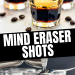 glasses of layered mind eraser shot surrounded by coffee beans