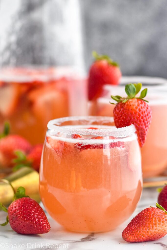 glass of strawberry margarita Sangria with sugar coated rim