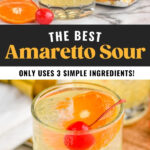 glasses of amaretto sour with ice, orange slices, and cherry garnish