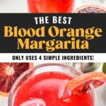 glass of blood orange margarita with ice and blood orange garnish