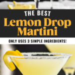 glass of lemon drop martini with sugared rim and lemon twist garnish