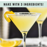martini glass of lemon drop martini with sugared rim and lemon twist garnish