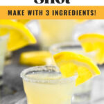 shot glasses of lemon drop shot with sugared rim and lemon wedge