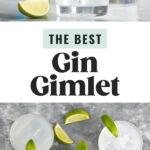 glasses of gin gimlet cocktail with ice and lime