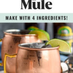 two copper mugs of tequila mules with ice and fresh lime wedges