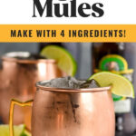 two copper mugs of Tequila Mules with ice and lime slices