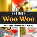 glasses of Woo Woo surrounded by slices of lime, jigger, and cocktail shaker