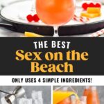 Making glasses of Sex on The Beach recipe with ice, orange slices, and maraschino cherries