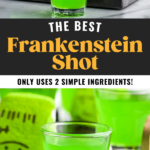 shot glasses of Frankenstein Shot recipe with green peep garnish
