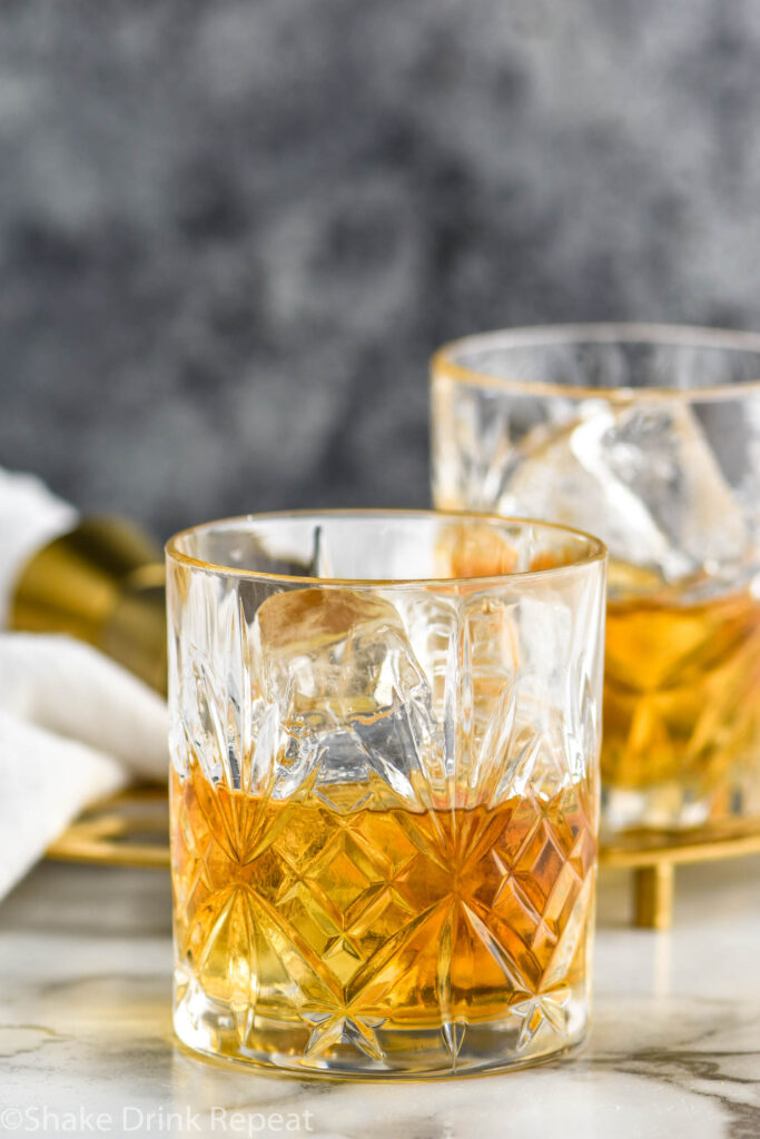 two old fashioned glasses of French Connection cocktail recipe with ice