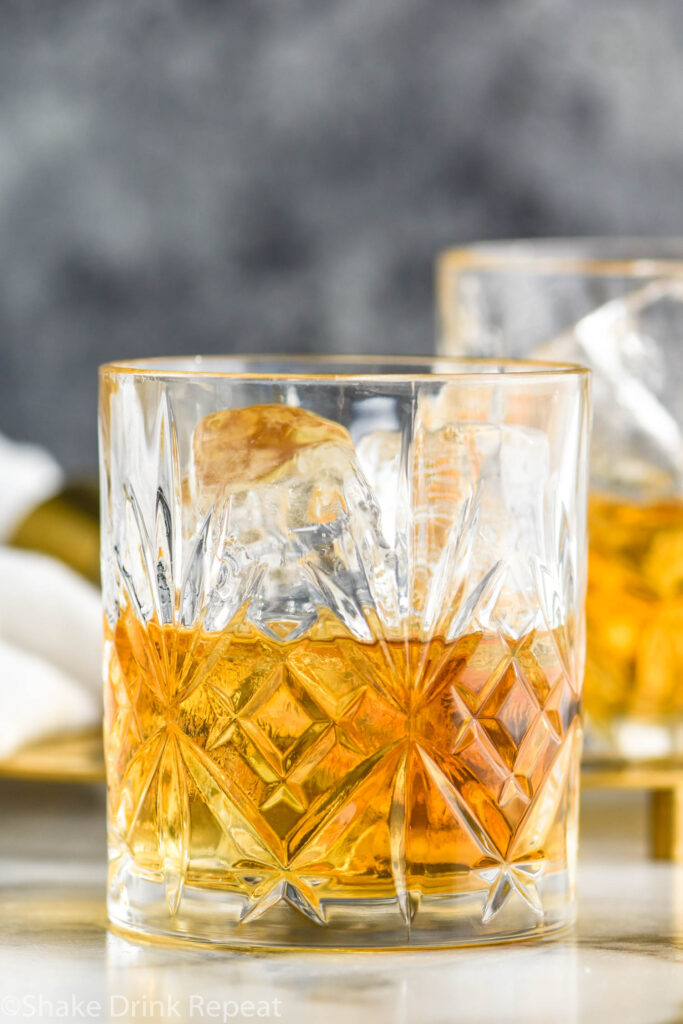 two old fashioned glasses of French Connection cocktail recipe with ice