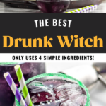 Making Drunk Witch cocktail in rimmed glasses over ice with straws