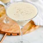 two martini glasses of Brandy Alexander Ice Cream recipe garnished with fresh grated Nutmeg