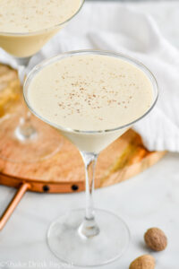 two martini glasses of Brandy Alexander Ice Cream recipe garnished with fresh grated Nutmeg