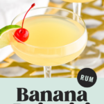 two glasses of Banana Daiquiri garnished with a slice of lime and cherry