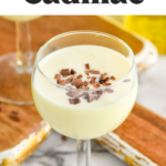 Glass of Golden Cadillac recipe garnished with chocolate shavings