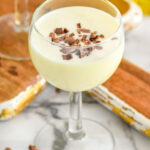 Glass of Golden Cadillac recipe garnished with chocolate shavings