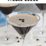 martini glass of Espresso Martini garnished with espresso beans