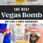 the best vegas bomb only used 4 simple ingredients, measuring spoon pouring liquor into a shot glass