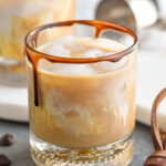 Overhead photo of chocolate white russian cocktail.