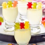 Overhead photo of Gummy Bear Shots garnished with gummy bears.